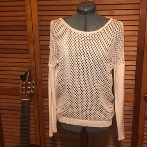 Ivory Net Sweater with Cut Out Shoulder Detail
